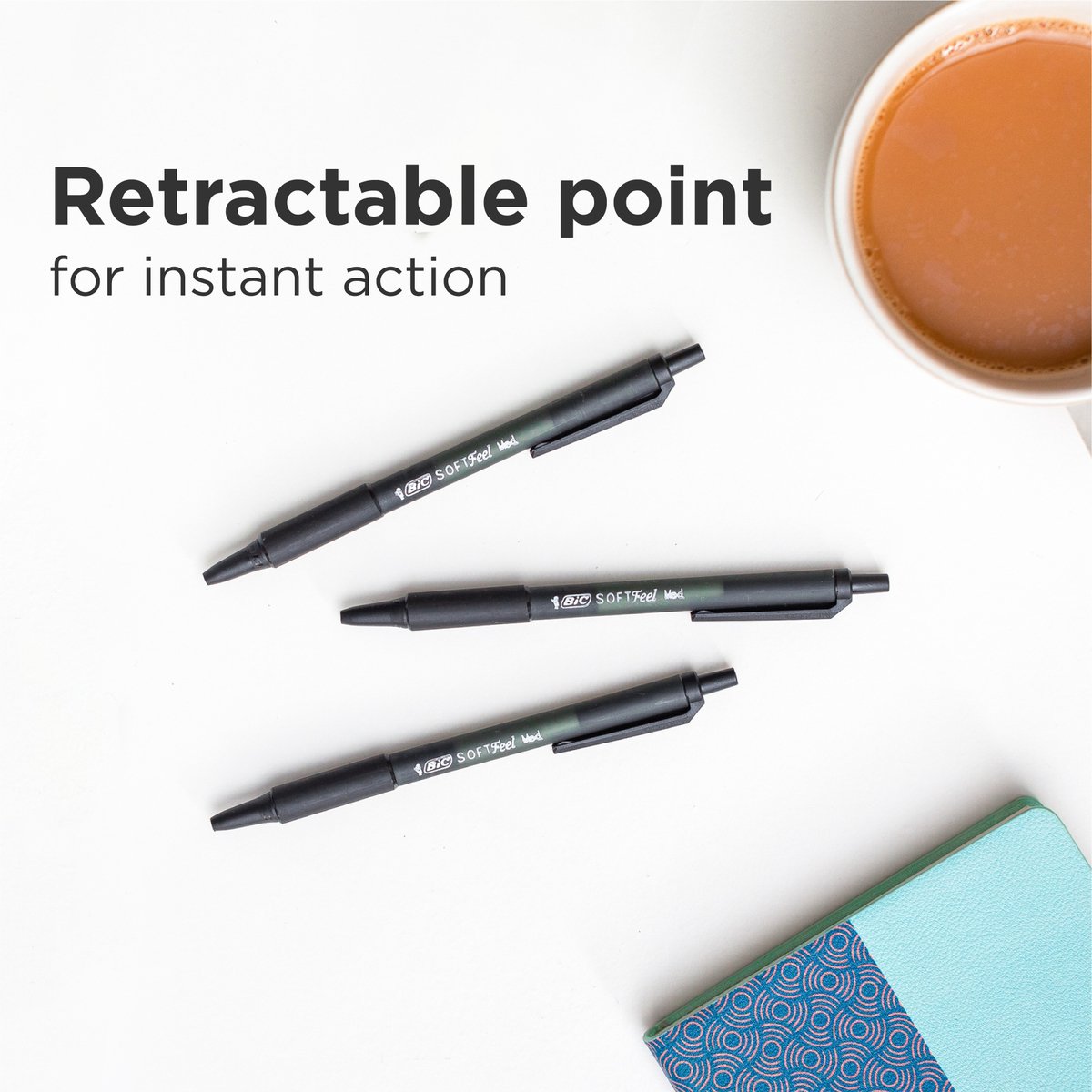 BIC Soft Feel Clic - Balpen - Comfortabele Grip - Pennen - Zwarte Inkt - Pen - 15 Stuks - afbeelding 4