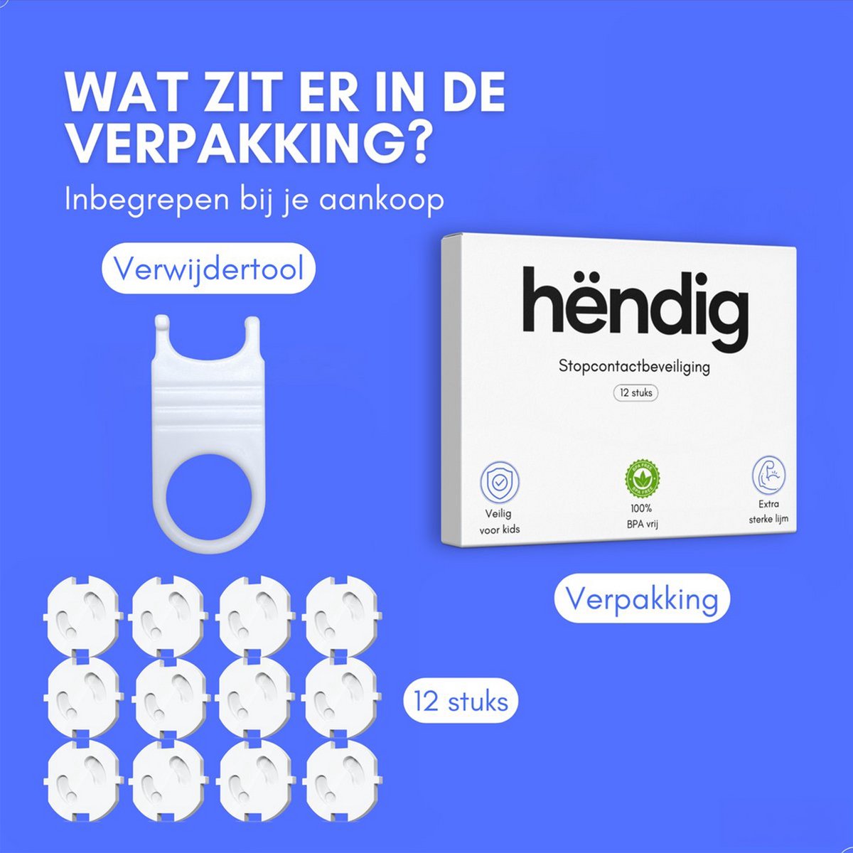 Hëndig Stopcontactbeveiliging 12 stuks - PAST ALLEEN IN NEDERLAND - Kinderbeveiliging - Stopcontactbeschermers - Met Verwijdertool - Wit - afbeelding 3