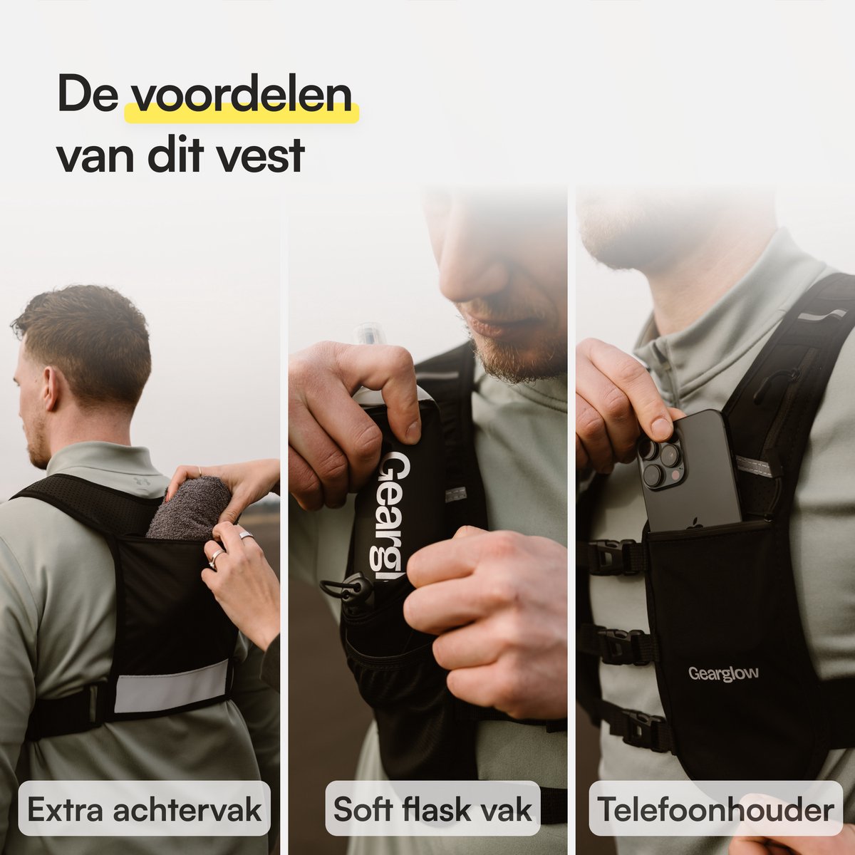 GearGlow® Hardloopvest met Drinken en Telefoonhouder - Soft Flask (500ml) Drinkhouder - Running Vest - afbeelding 4
