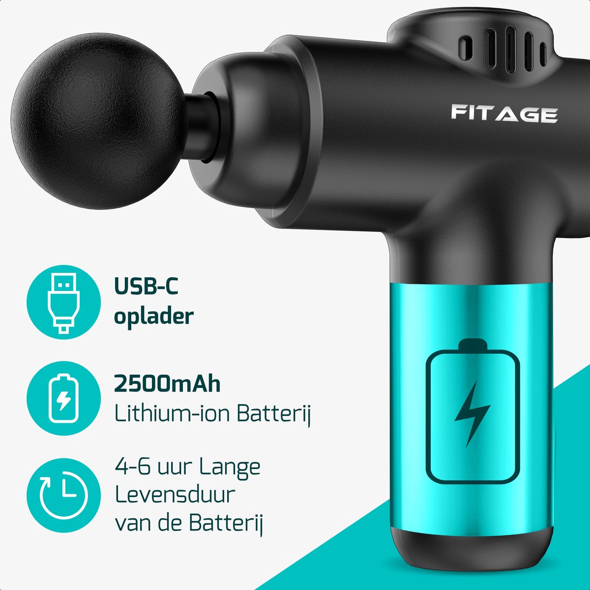 FITAGE Massage Gun Mini - Professioneel Massage Apparaat - Massageapparaat Massagegun - Massage Pistool - Zwart - afbeelding 2