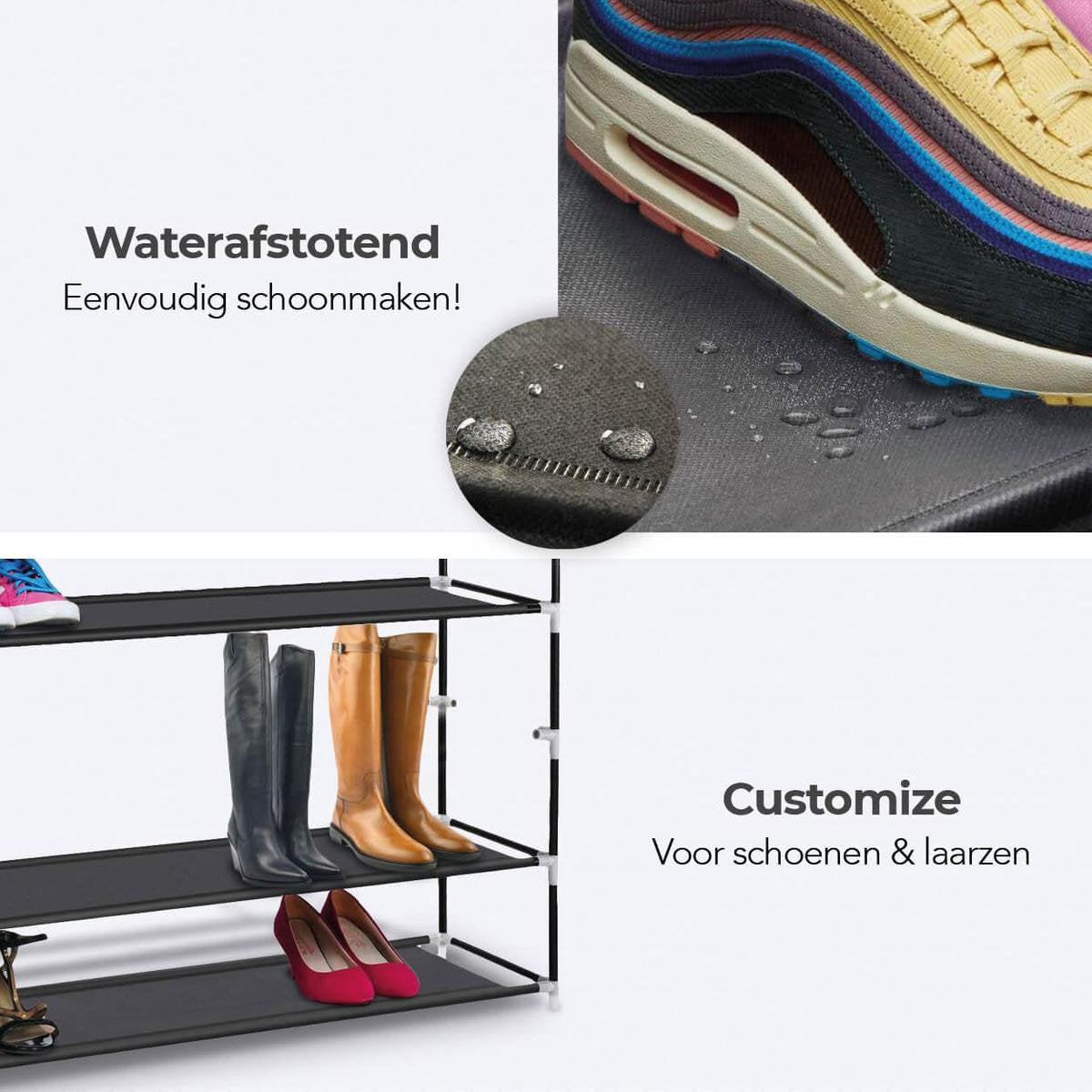 LifeGoods Schoenenrek - Schoenenkast - Voor 40 tot 50 Paar Schoenen - 10 Verstelbare Lagen - Schoenen Opbergsysteem - Kunststof – Zwart - afbeelding 3
