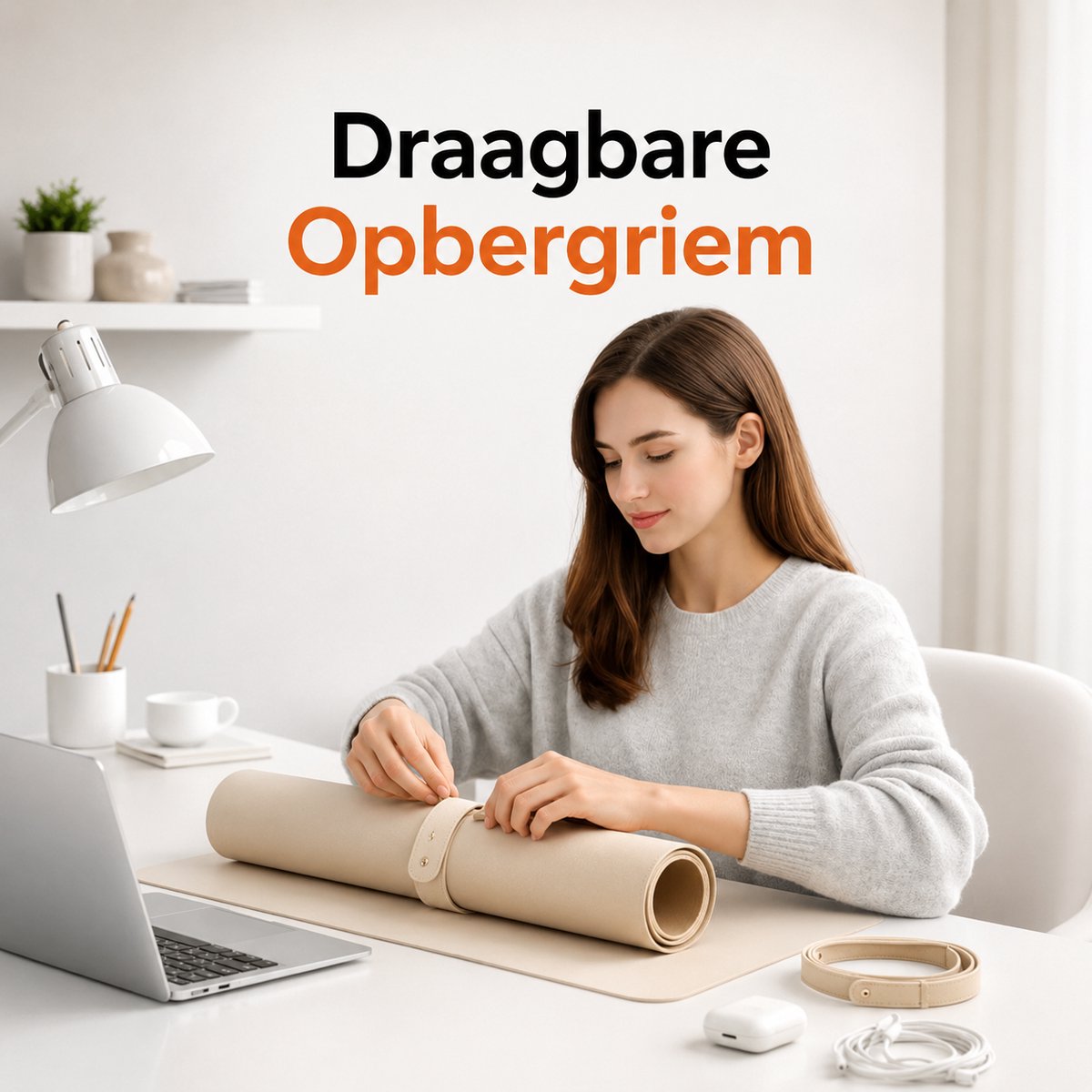 Sounix Dubbelzijdige Bureau Onderlegger - Bureaumat Kunstleer - 90x45 cm - Muismat XXL - Onderleggers - Bureau Organizer - Beige - afbeelding 5