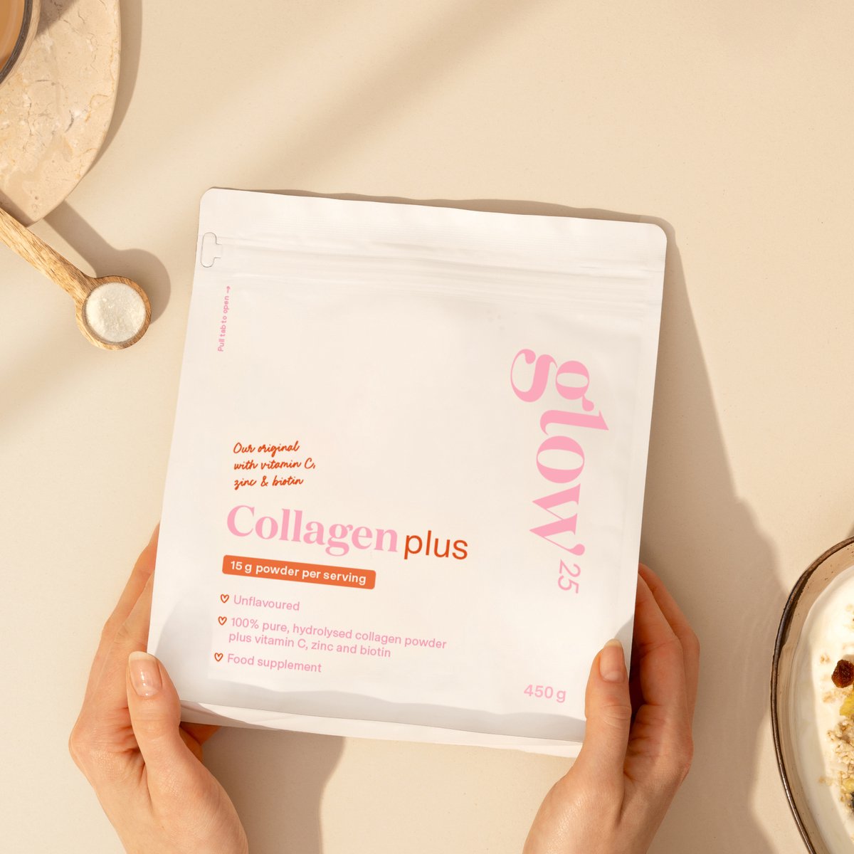 Glow25® Collageen Plus (450 gram) - met vitamine C, zink en biotine - afbeelding 5