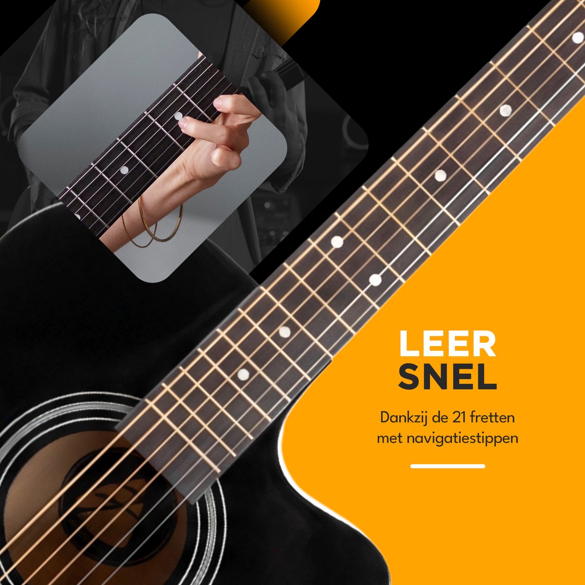 Finesse Akoestische Gitaar - met Videocursus - 4/4 40" - Western Gitaar - Gitaar Kind & Volwassenen - Zwart - afbeelding 3