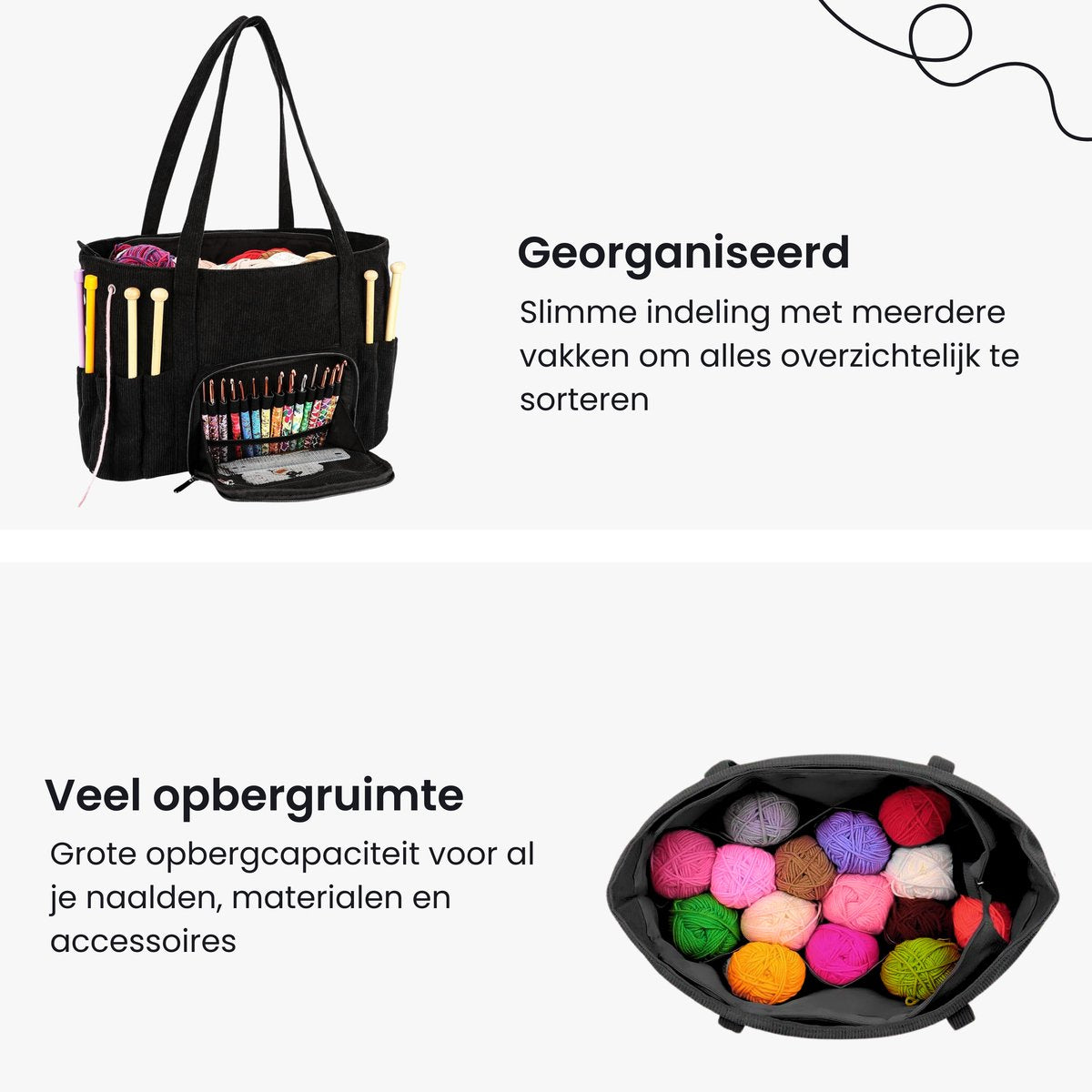 Opbergtas Breien & Haken - Voor Garen, Naalden & Accessoires - Breitas - Haaktas - Hobbytas - Handwerktas - Ribstof - afbeelding 5