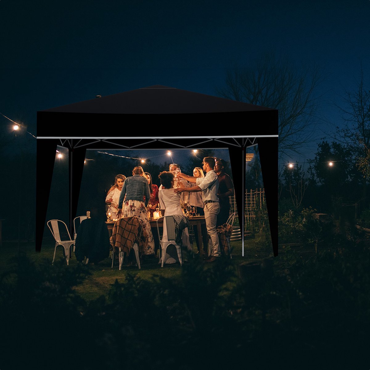 LifeGoods Partytent - Opvouwbaar - 3x3 m - Easy Up - Paviljoen - Vouwtent - Met Draagtas - Zwart - afbeelding 5