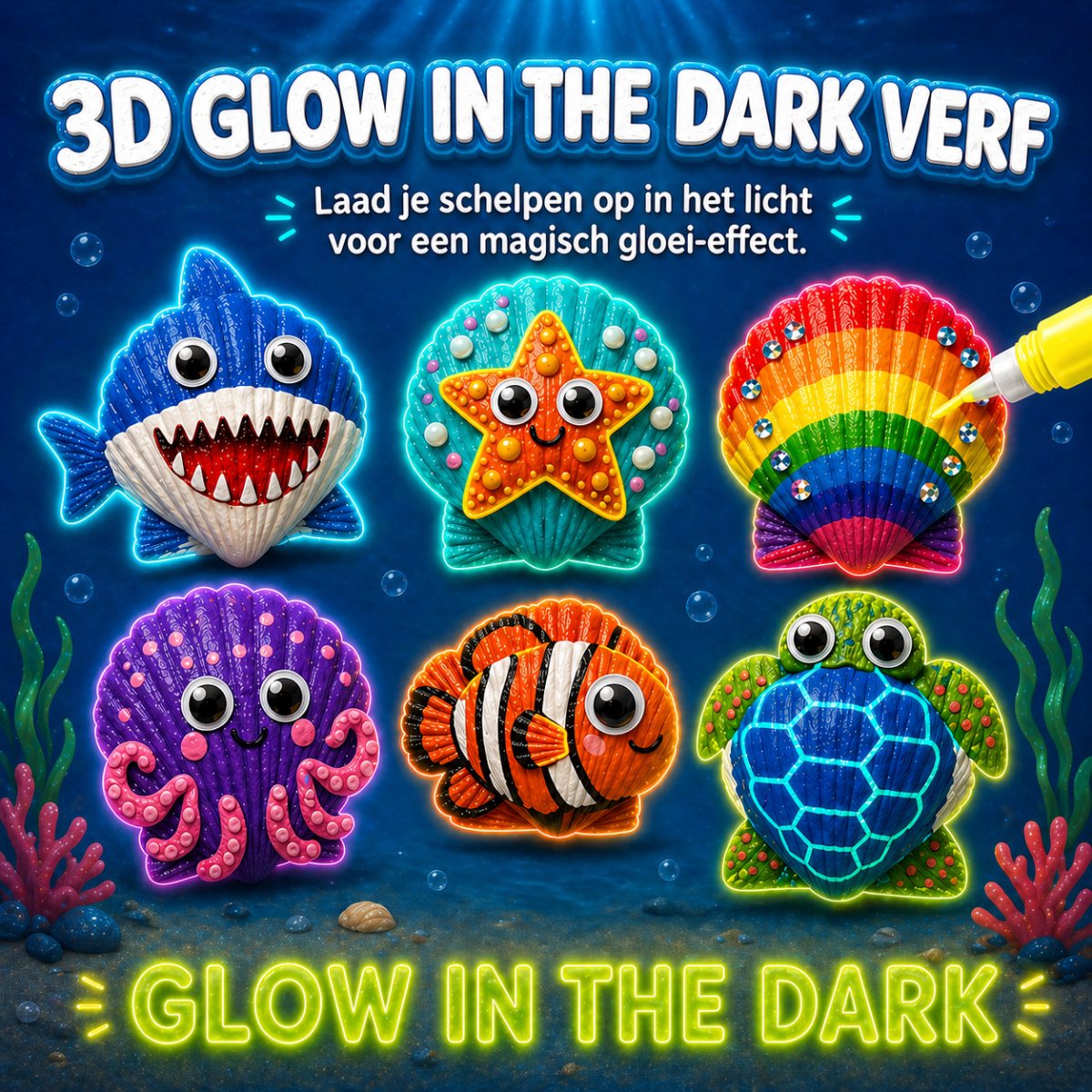 Vaive Schelpen Schilderen 75-delig – Glow in the Dark Happy Stones Knutsel Pakket – Knutselen - Knutselset voor Meisjes & Jongens - Knutselpakketten - afbeelding 3