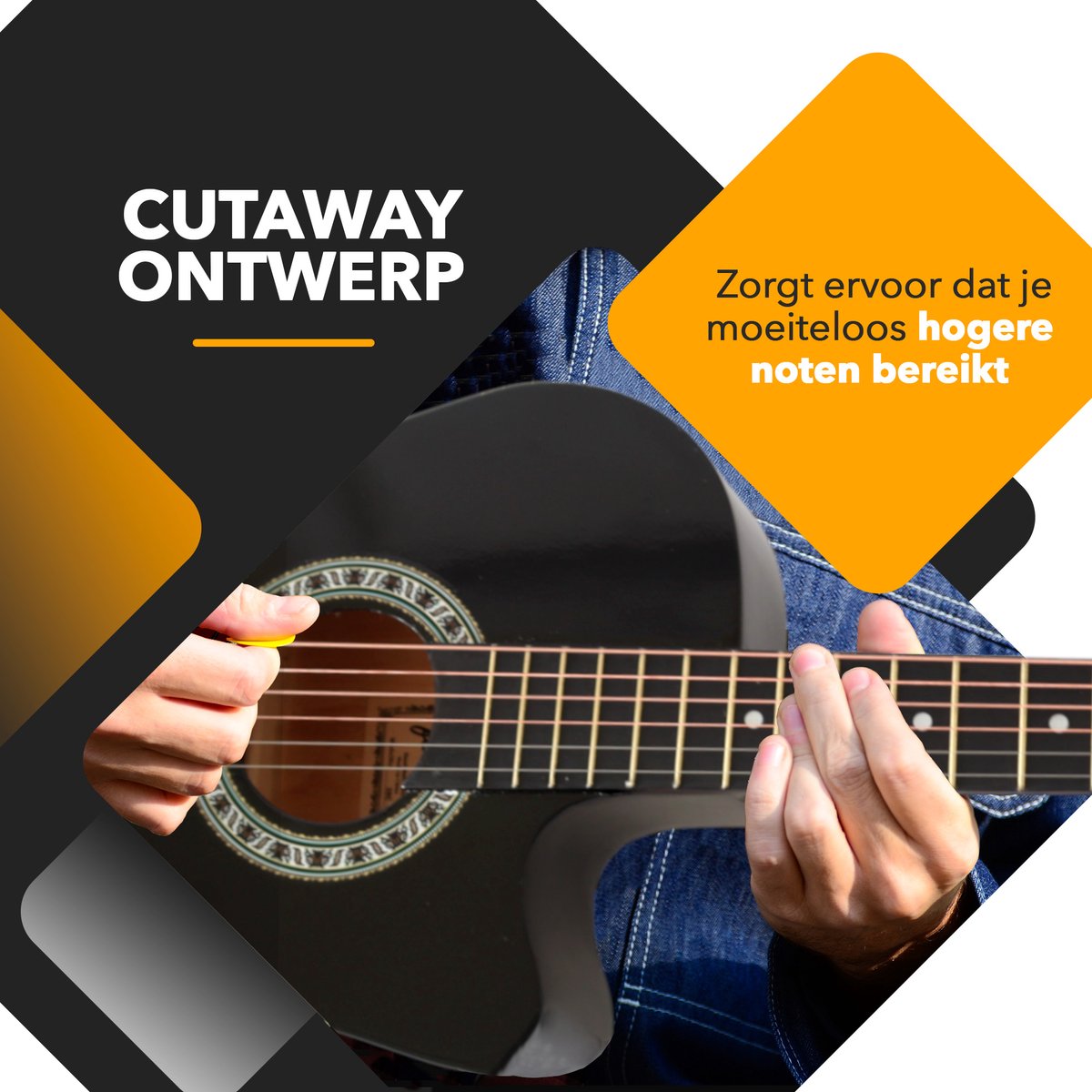 Finesse Akoestische Gitaar - met Videocursus - Western Gitaar - Gitaar Kind & Volwassenen - Zwart - afbeelding 5