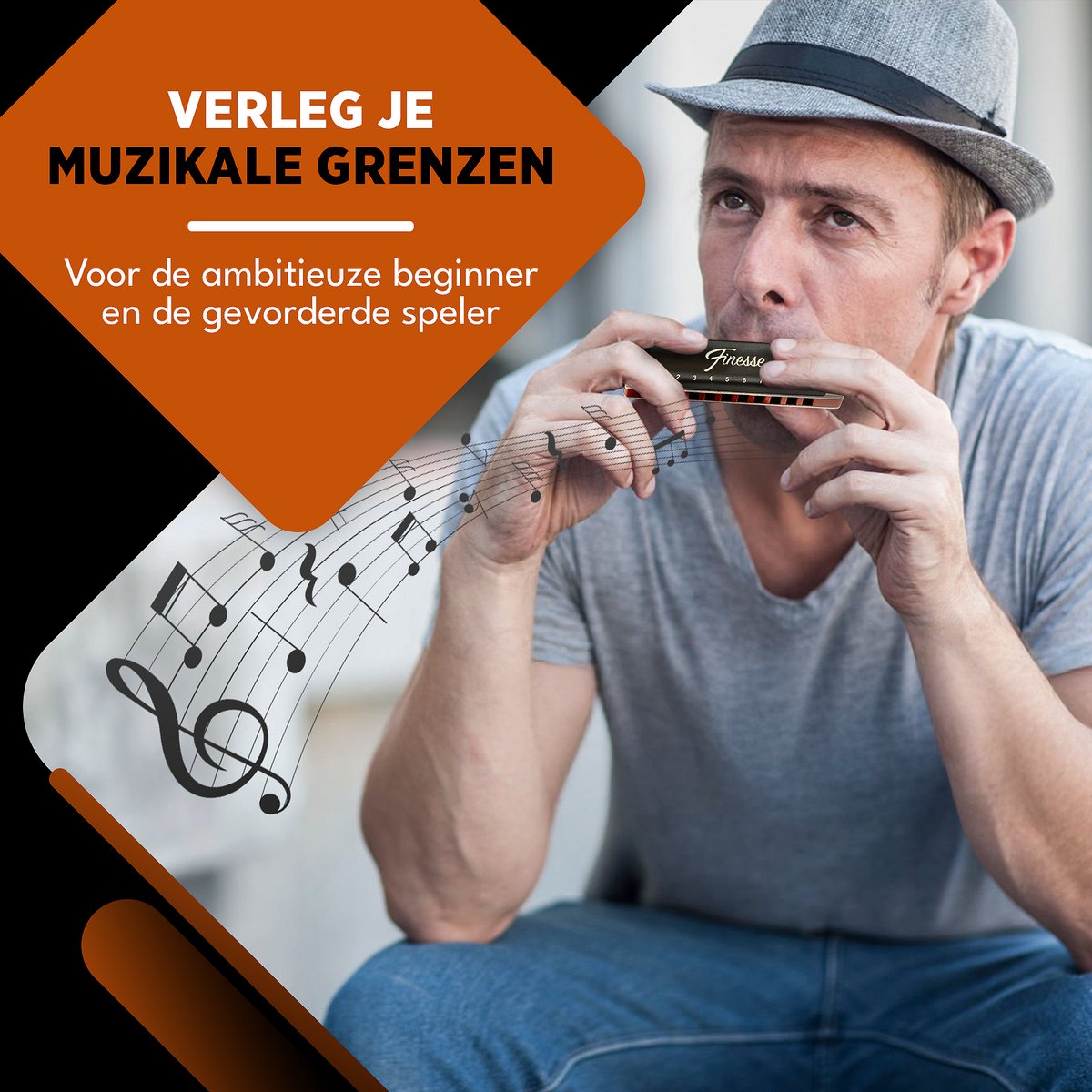 Finesse Premium Mondharmonica Pro – C Majeur – met Case - voor Volwassenen & Kinderen - Zwart - afbeelding 3