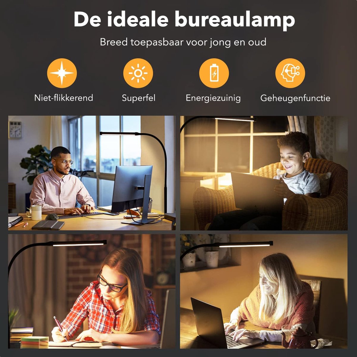 Vicon Bureaulamp LED Dimbaar - 3 Kleuren licht - Met Klem - Klemlamp - Leeslamp - Tafellamp - Bedlamp - Hobbylamp - afbeelding 2