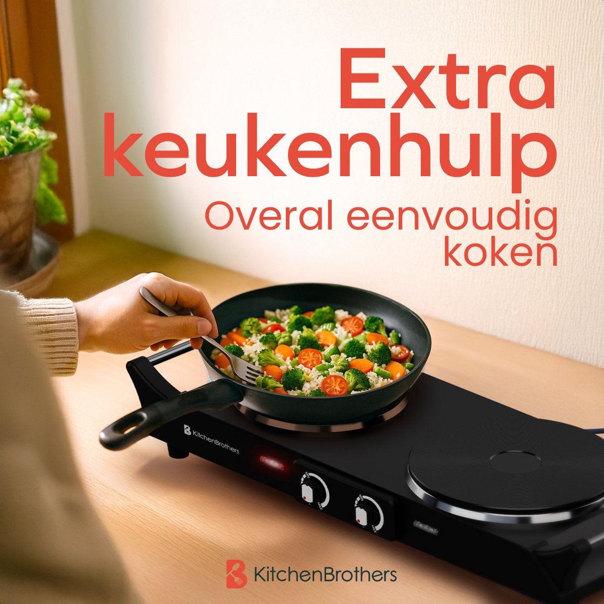 KitchenBrothers Elektrische Kookplaat - 2 Pits - 2500W - Zwart - afbeelding 2