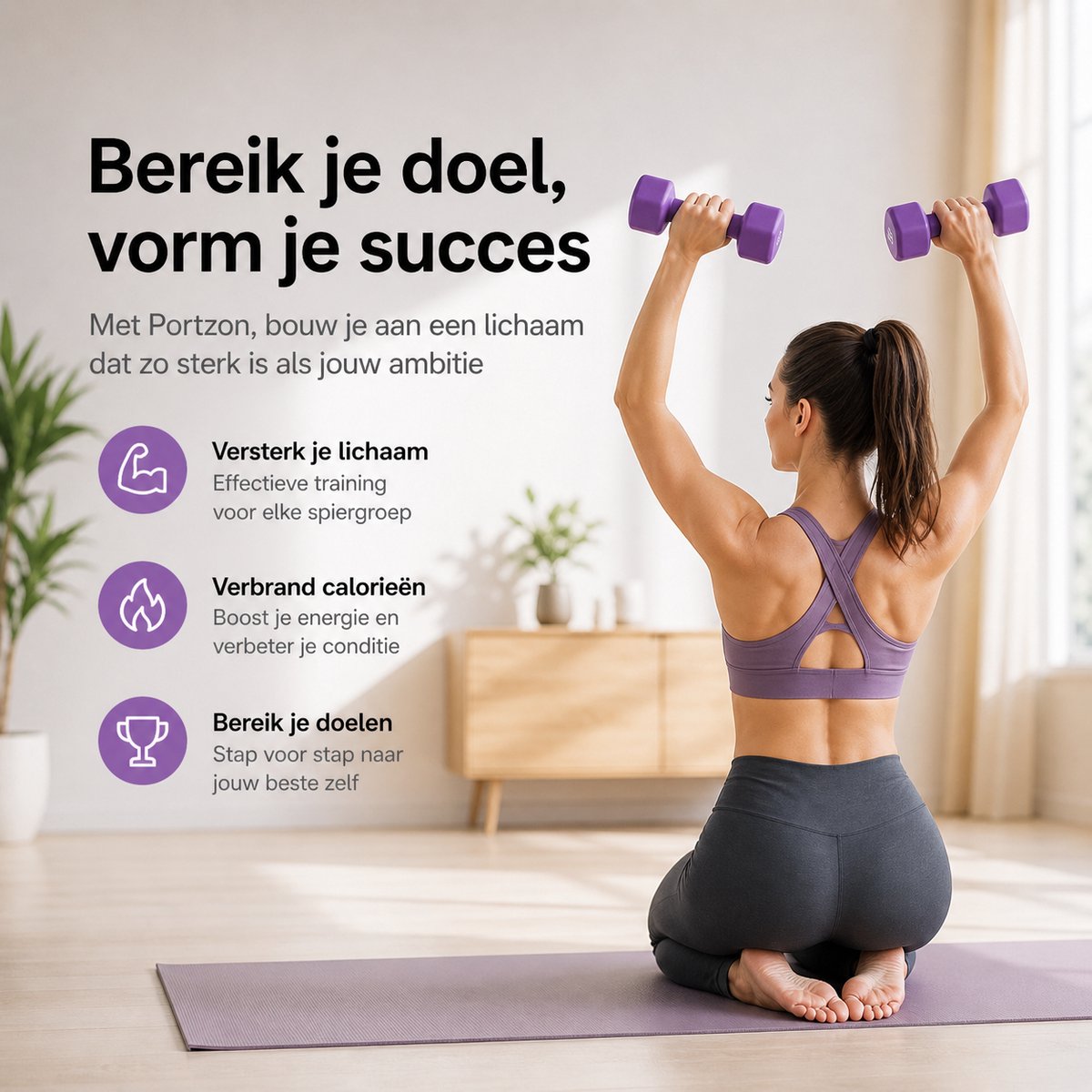 BOTC Dumbbellset - Halterset - Dumbells - Gietijzer - 1/2/3 kg - Roze/Paars/Groen - afbeelding 3