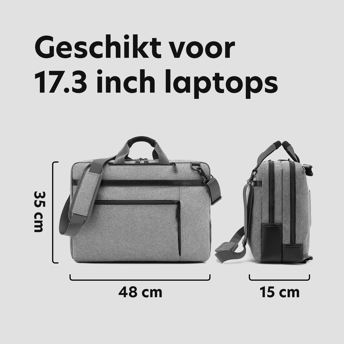 Laptoptas 17,3 Inch - 2 in 1 Laptop Rugzak en Schoudertas - 20 Liter - grijs/zwart - afbeelding 2