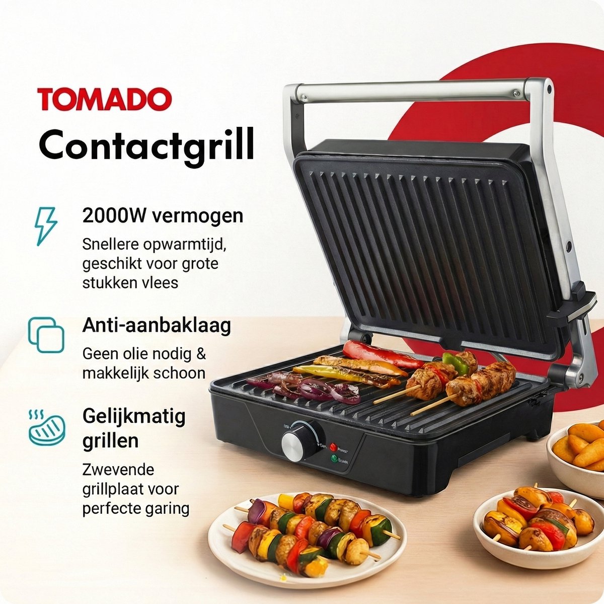 Tomado TGC4001S - XXL contactgrill - Tosti apparaat - 30 x 24 cm - Tosti ijzer - Instelbare temperatuur - Grill apparaat - PFAS vrij - 2000 watt - afbeelding 2