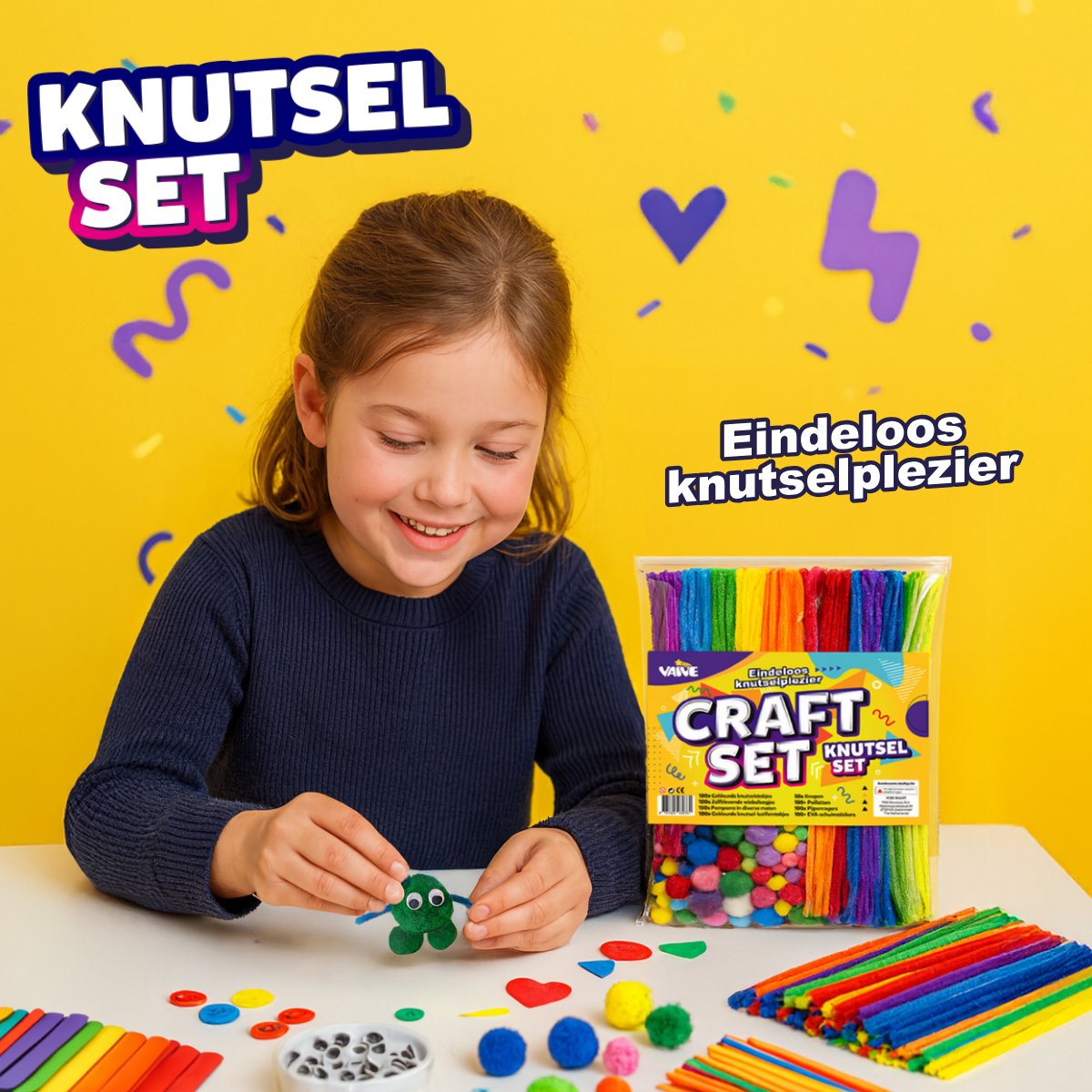 Vaive Knutselset 800-delig - Knutselen Meisjes & Jongens - Kralen, Veren, Pompons & Wiebeloogjes - Knutselkoffer - Knutselspullen - Knutselpakketten - afbeelding 2