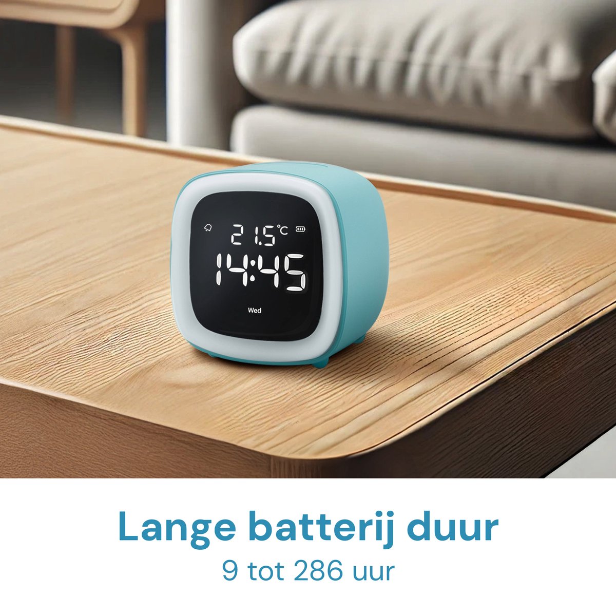 JustAnotherProduct AP18 - Oplaadbare digitale wekker met licht (3 standen) - Alarm klok met temperatuur (15.5°C tot 50°C) - 12/24h Alarm clock - Nachtlamp - Licht blauw - afbeelding 3