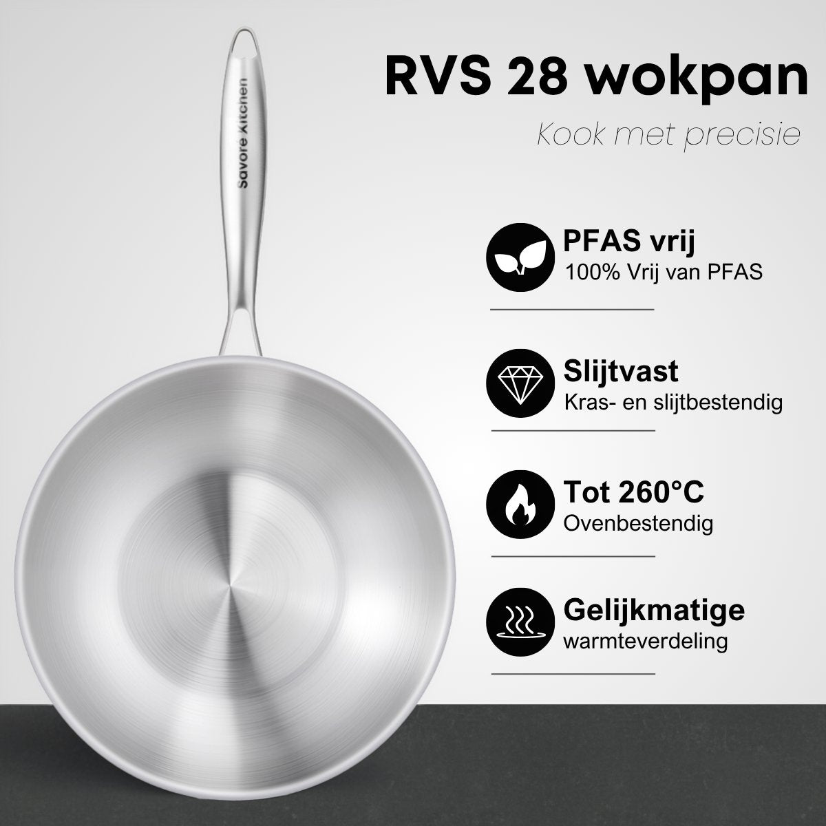 Savoré Kitchen Wokpan RVS 28 cm met Deksel - afbeelding 4