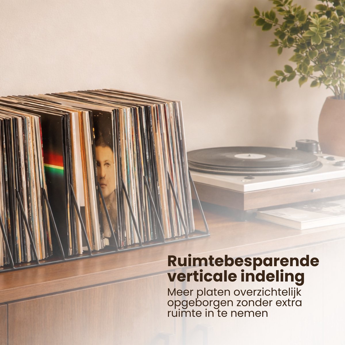 LP Opbergsysteem - Zwart - Elpee Opbergrek - Platenrek van Metaal - Opbergrek LP - Vinyl OpbergSysteem - 50 tot 60 Platen - Bordenstandaard - Boekenstandaard - afbeelding 4