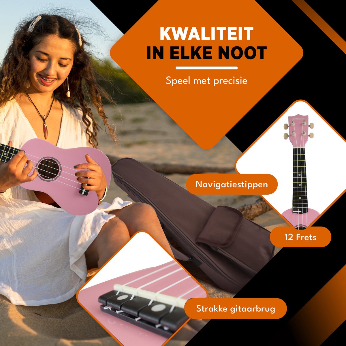 Finesse Ukelele - Starterset - 21" - Ukulele - Kind - Muziekinstrument - Roze - afbeelding 2