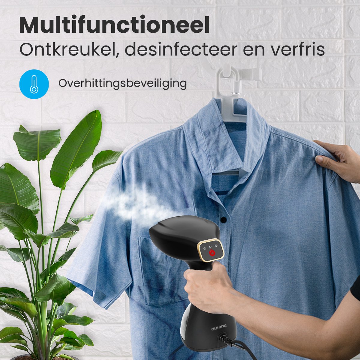 Auronic Kledingstomer - Stoomapparaat - Krachtige Handstomer Kleding en Meubilair - 300ml - 1500W - Steamer - 2 Opzetstukken - Extra Lang Snoer - Zwart - afbeelding 4
