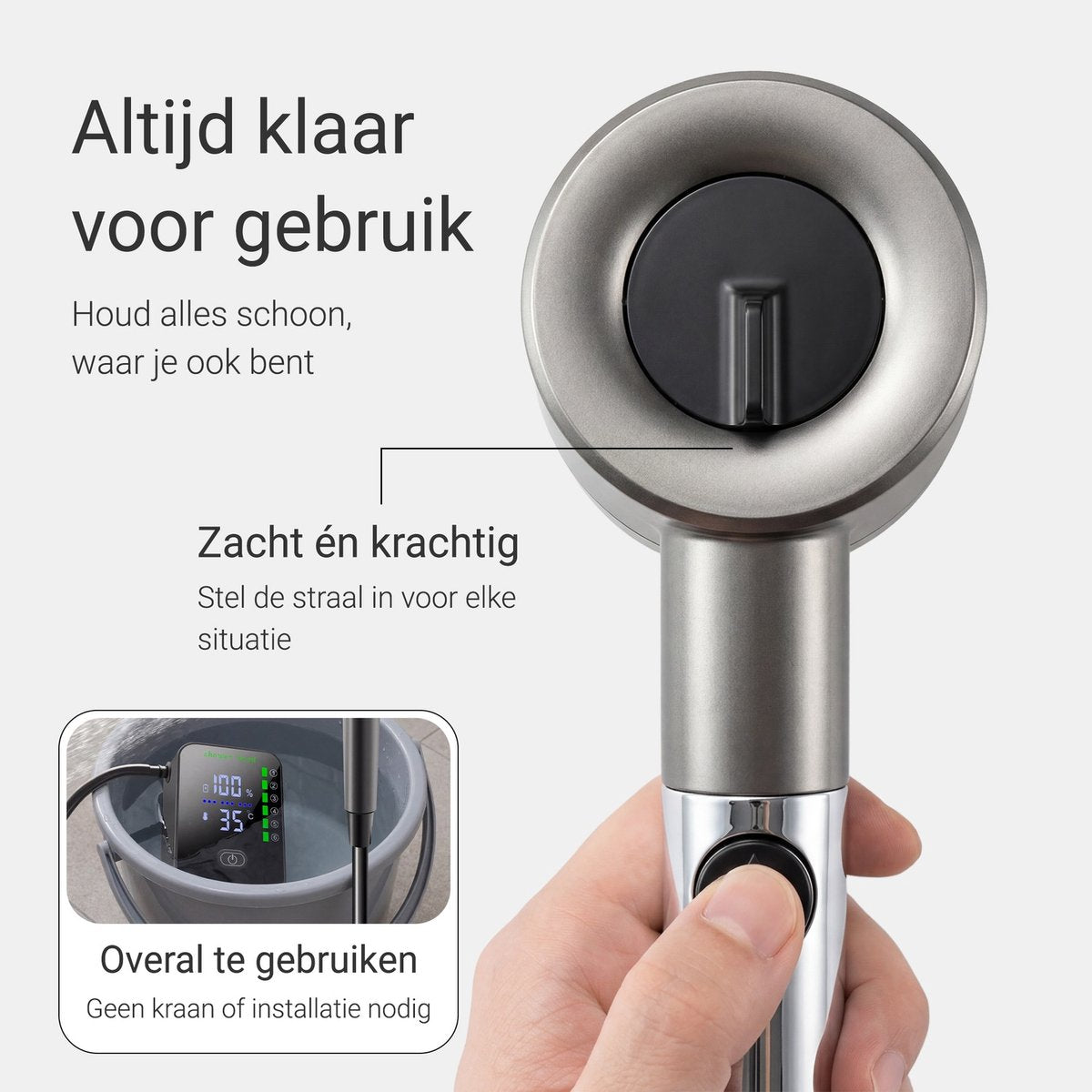 Oplaadbare Camping douche met 2 waterfilters - 24x douchebeurten - 3 Standen (Mist, Normaal, Vol) - Buitendouche voor kamperen, honden, auto, fiets en camper - Draagbare - FLOAT Oasis - afbeelding 3
