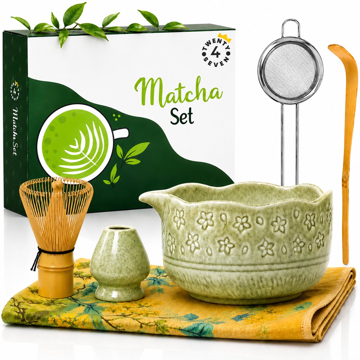 Twenty4seven® Matcha Set Compleet - 7-Delige Starterkit - Bamboe Whisk, Klopper & Kom - Accessoires voor Japanse Thee - Cadeauset - afbeelding 1