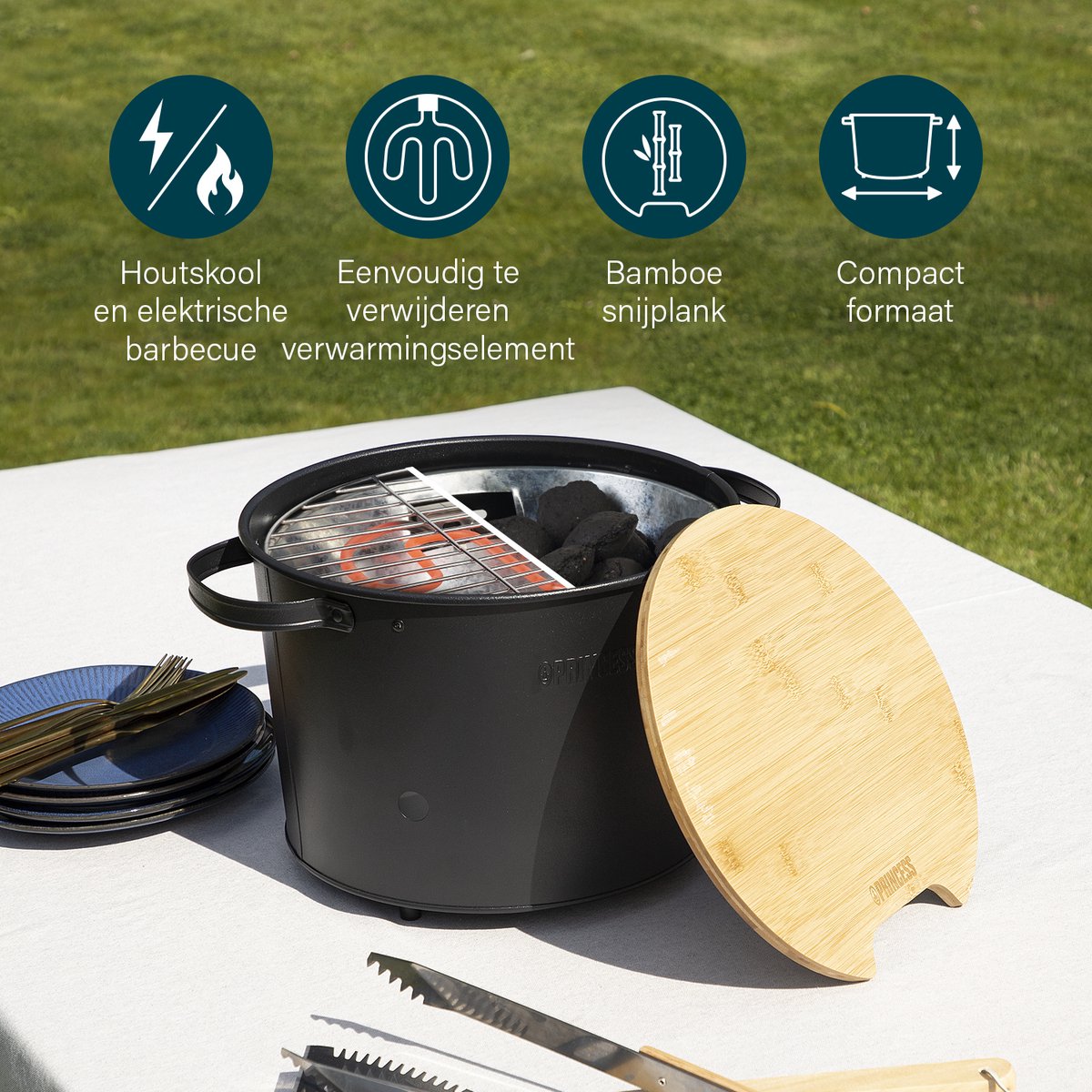 Houtskool BBQ - Princess 112240 Hybride Bucket Barbecue - Elektrische BBQ - Met en zonder houtskool te gebruiken - afbeelding 4