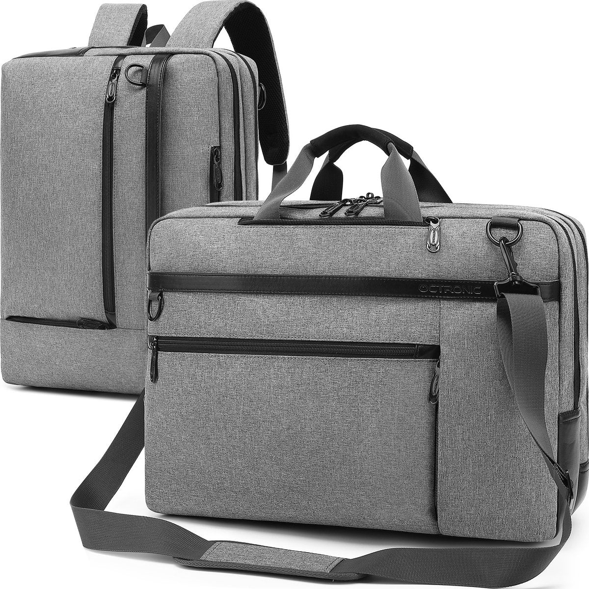 Laptoptas 17,3 Inch - 2 in 1 Laptop Rugzak en Schoudertas - 20 Liter - grijs/zwart - afbeelding 1