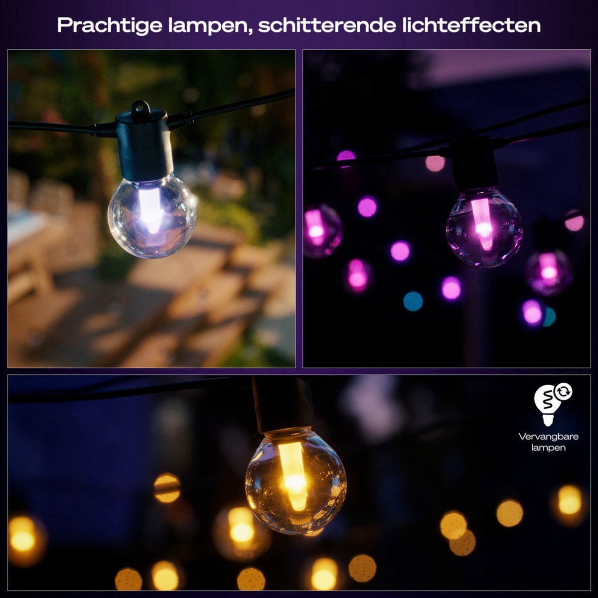 Philips Hue Festavia Lichtslinger 20 Globelampen - Wit en Gekleurd Licht - Incl. Hue Dimmer Switch - afbeelding 3