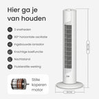 Energiezuinige Ventilator - Torenventilator met 3 blaasstanden en oscilatie - Slaapkamer - Wit - JAP Quebec - afbeelding 2