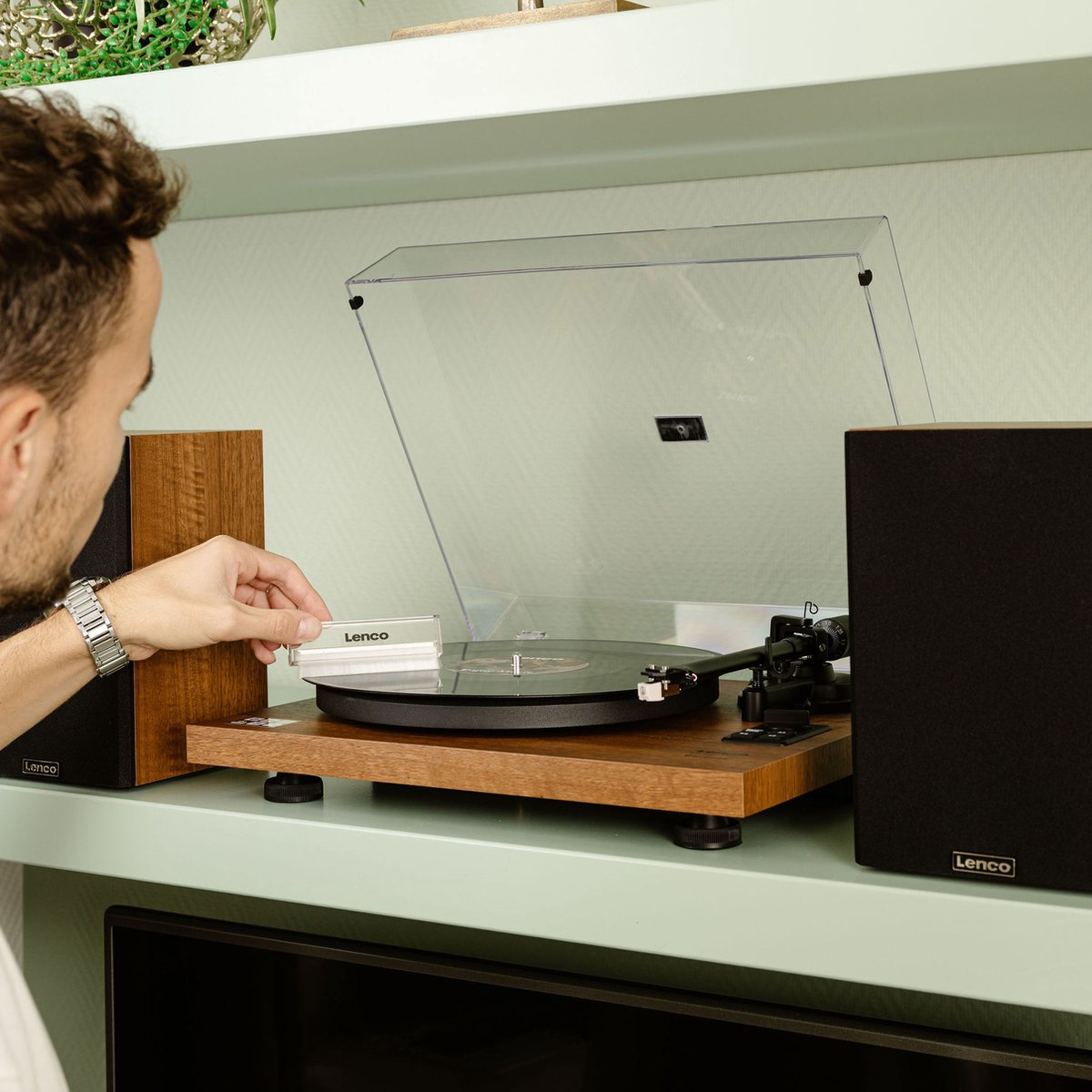 Lenco Platenspeler met Bluetooth - Twee externe Speakers - Ingebouwde Versterker - LS-480WD - Hout - afbeelding 5