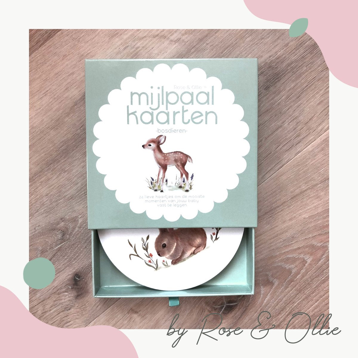 Rose & Ollie Mijlpaalkaarten baby - Bosdieren - babyshower - kraamcadeau - afbeelding 1