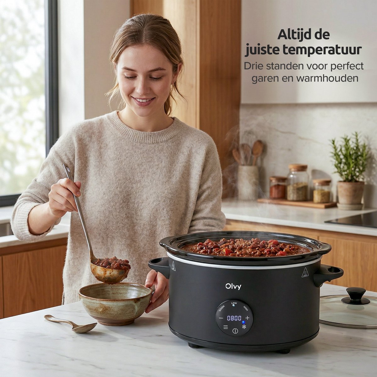 Olvy Digitale Slowcooker met Timer - Incl. Slowcooker e-kookboek - PFAS-vrij - 6 Liter - Keramische binnenpan - afbeelding 4