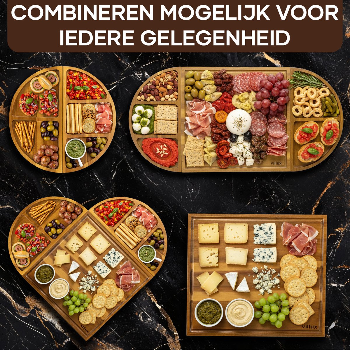 Villux Tapasplank - Borrelplank - Serveerplank - Kaasplank - Hapjesplank - Taspasplank Acacia - Borrelplank Magnetisch- Inclusief Ebook - 66CM - afbeelding 3