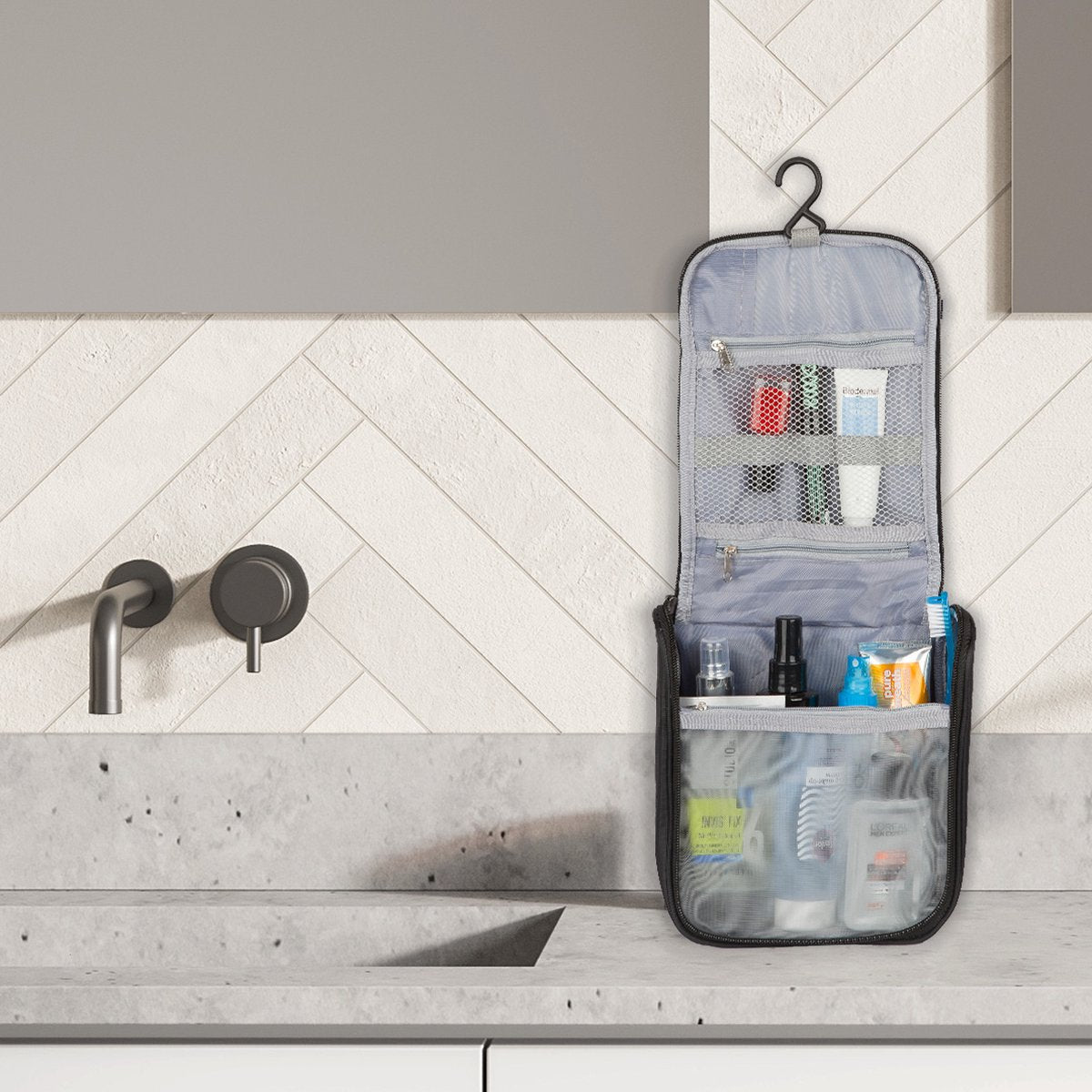 TRVLMORE Toilettas met Haak - Voor Damen en Heren - Hangend - Ophangbaar - Mannen - Vrouwen - Zwart - afbeelding 4