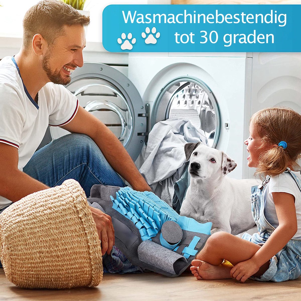 Snuffelmat Hond met 10 functies - Denkspel Hond - Blauw en Grijs - afbeelding 5