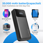 Nuvance Powerbank 20000 mAh - 22.5W Snellader - Usb, Usb-C & Micro Usb - Universeel - Incl. 22.5W Snellaadkabel - Gadgets - Reis Powerbanks - afbeelding 3