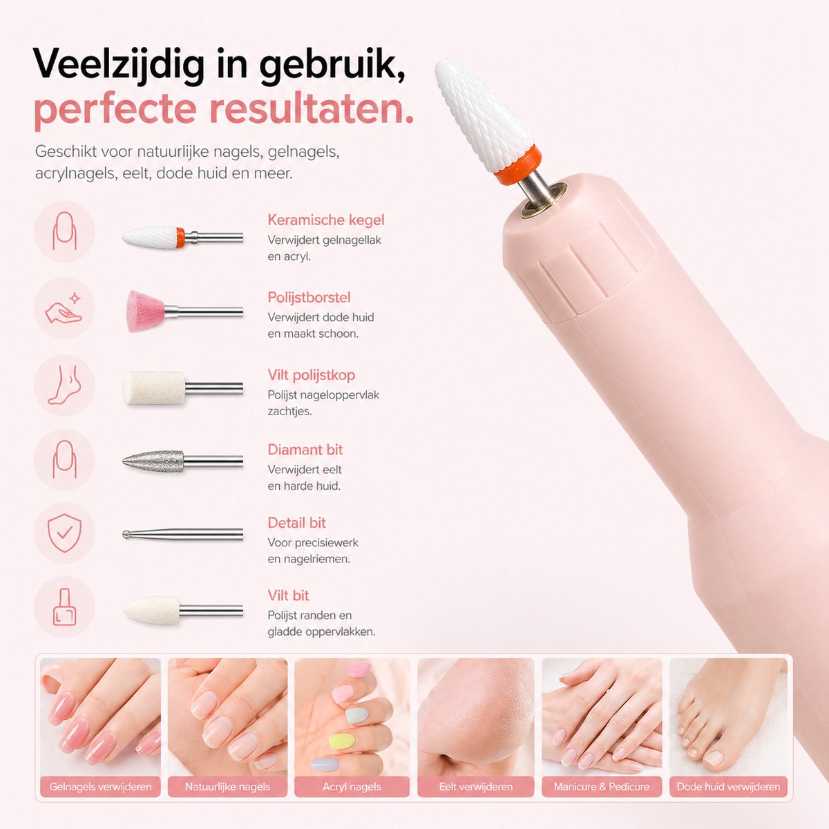 BOTC Elektrische Nagelvijl met Oplaadstation - Nagelfrees - Draadloos en Oplaadbaar - Nagelvijl - Manicure & Pedicure set - Roze - afbeelding 3