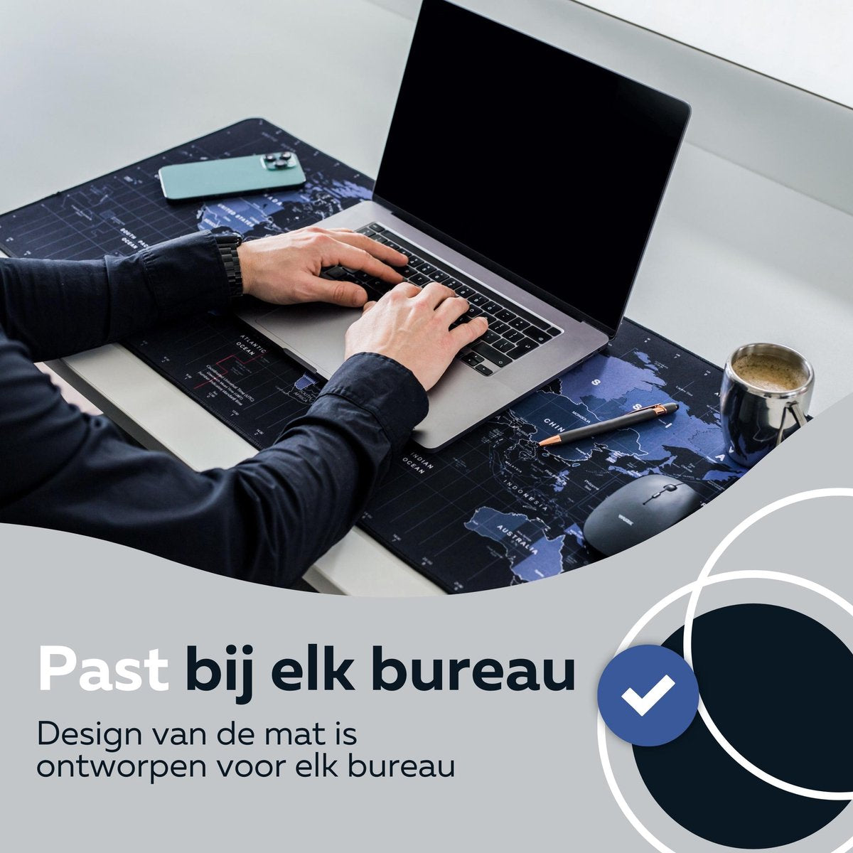 WURK Muismat 90x40 - XXL - Bureau Onderlegger - Anti Slip - Bureau Organizer - Bureaumat - Wereldkaart - Inclusief Kabel Clip - afbeelding 3