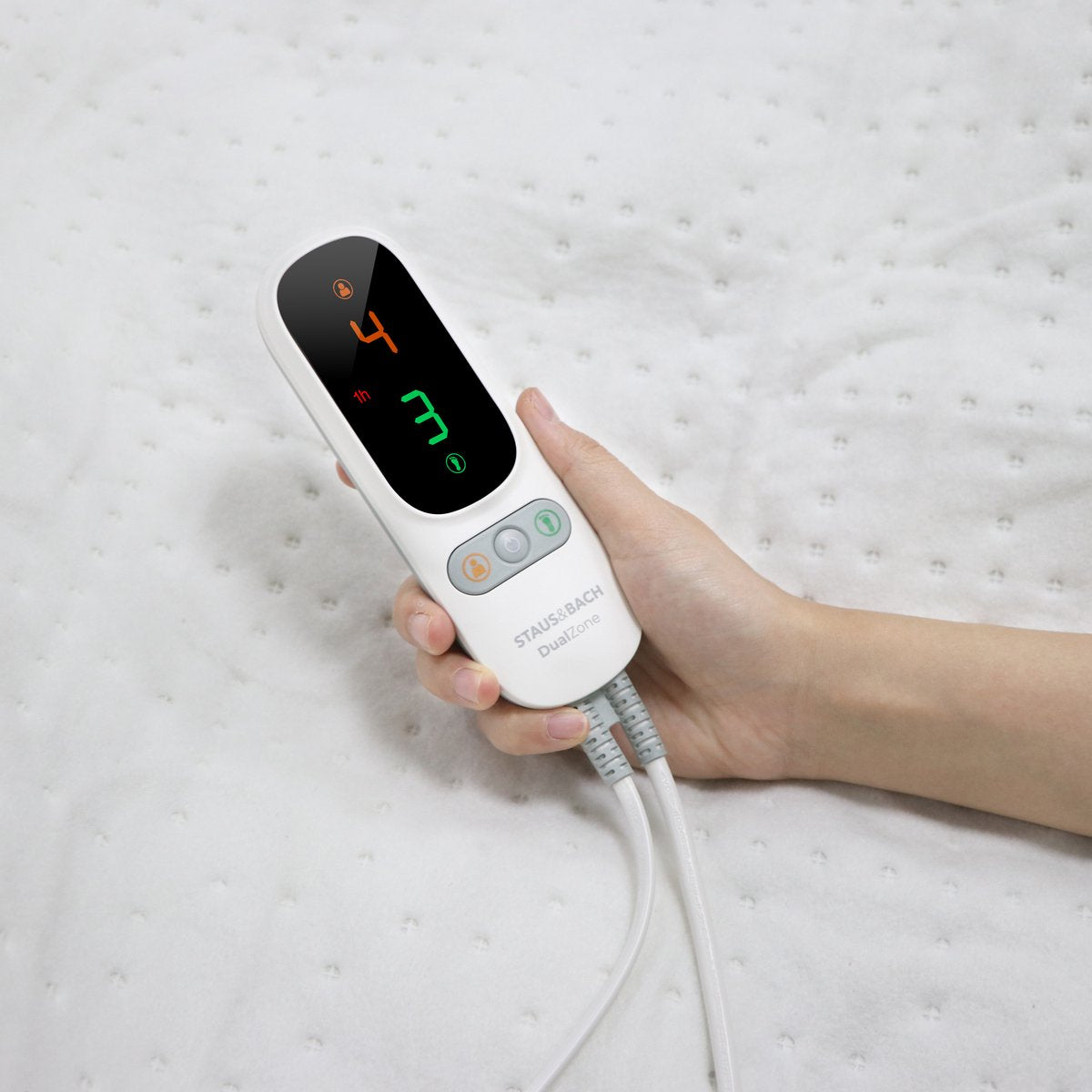 Eenpersoons elektrische onderdeken met aparte voetzone - 190x90 cm - Anti allergie - Antibacterieel - 6 warmtestanden - Voetwarmte - Warmtedeken - Fleece - STAUS&BACH DualZone - Wit - afbeelding 4