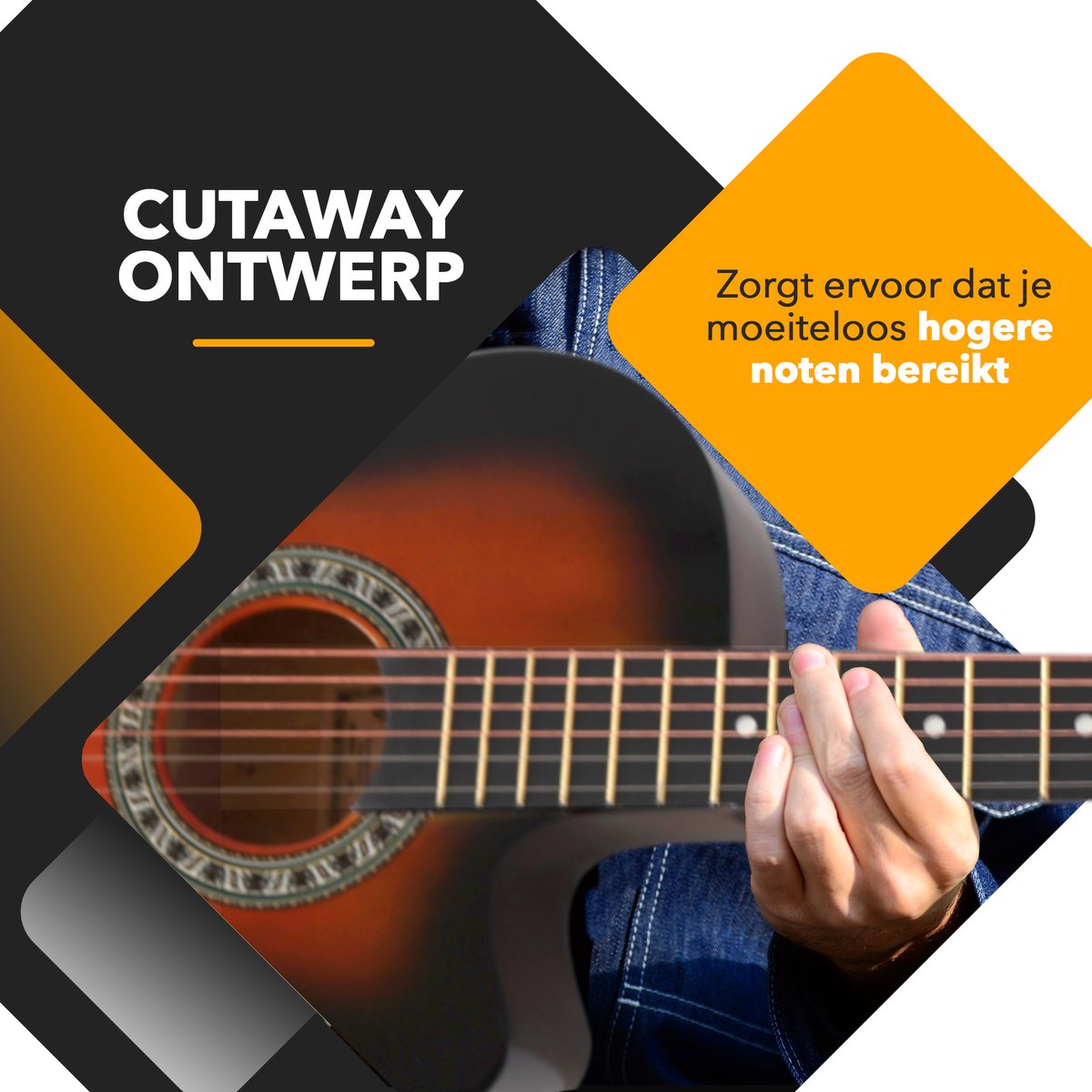 Finesse Akoestische Gitaar - met Videocursus - Western Gitaar - Gitaar Kind & Volwassenen - Sunburst - afbeelding 5