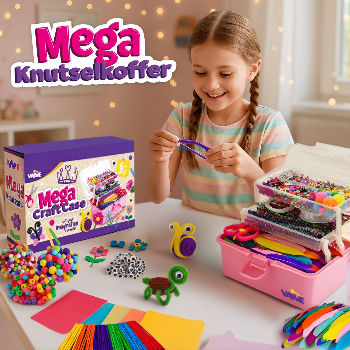 Vaive Knutselkoffer 1432-delig – Knutselen Meisjes - Kralen, Veren, Pompons & Wiebeloogjes - Knutselset - Knutselspullen - Knutselpakketten - afbeelding 2