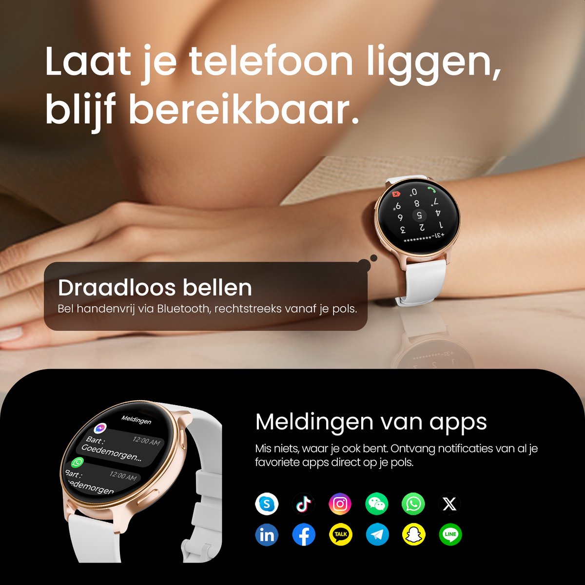 Maoo Ventura 2 - GPS Smartwatch Dames - AMOLED - Siliconen, Leren en Sportbandje - afbeelding 5