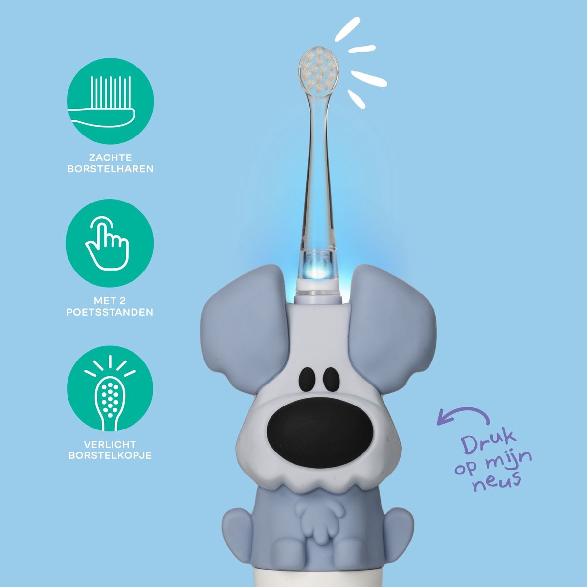 Woezel & Pip Elektrische Tandenborstel Kind (Baby & Peuter) - 3-48 maanden - LED-lampje - 2 Borstelkopjes inbegrepen - afbeelding 5