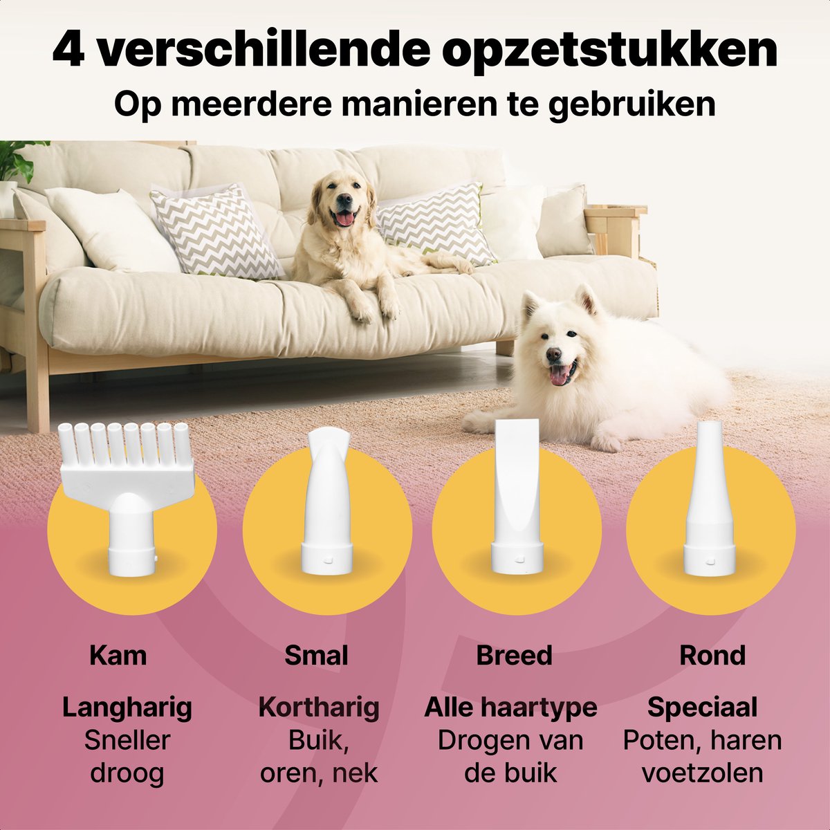 Jake and Jacky Professionele Hondenfohn - Waterblazer voor Honden - Hondenföhn met 4 Opzetstukken - Honden Droger - Stil Design - afbeelding 5