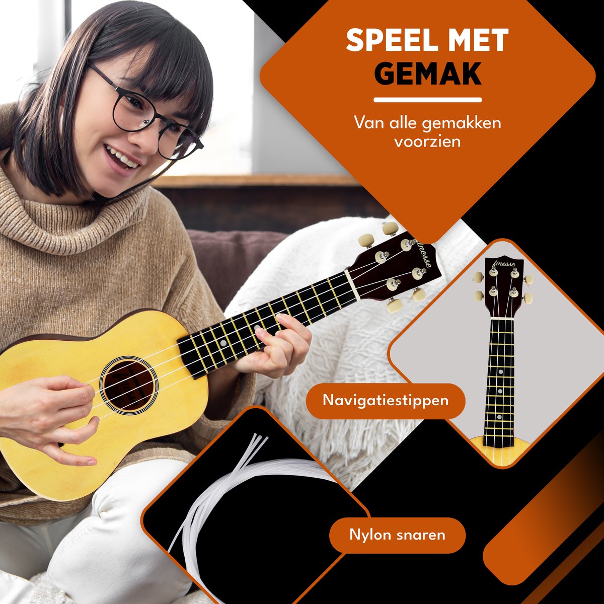 Finesse Ukelele - Starterset - 21" - Ukulele - Kind - Muziekinstrument - Houtkleurig - afbeelding 4
