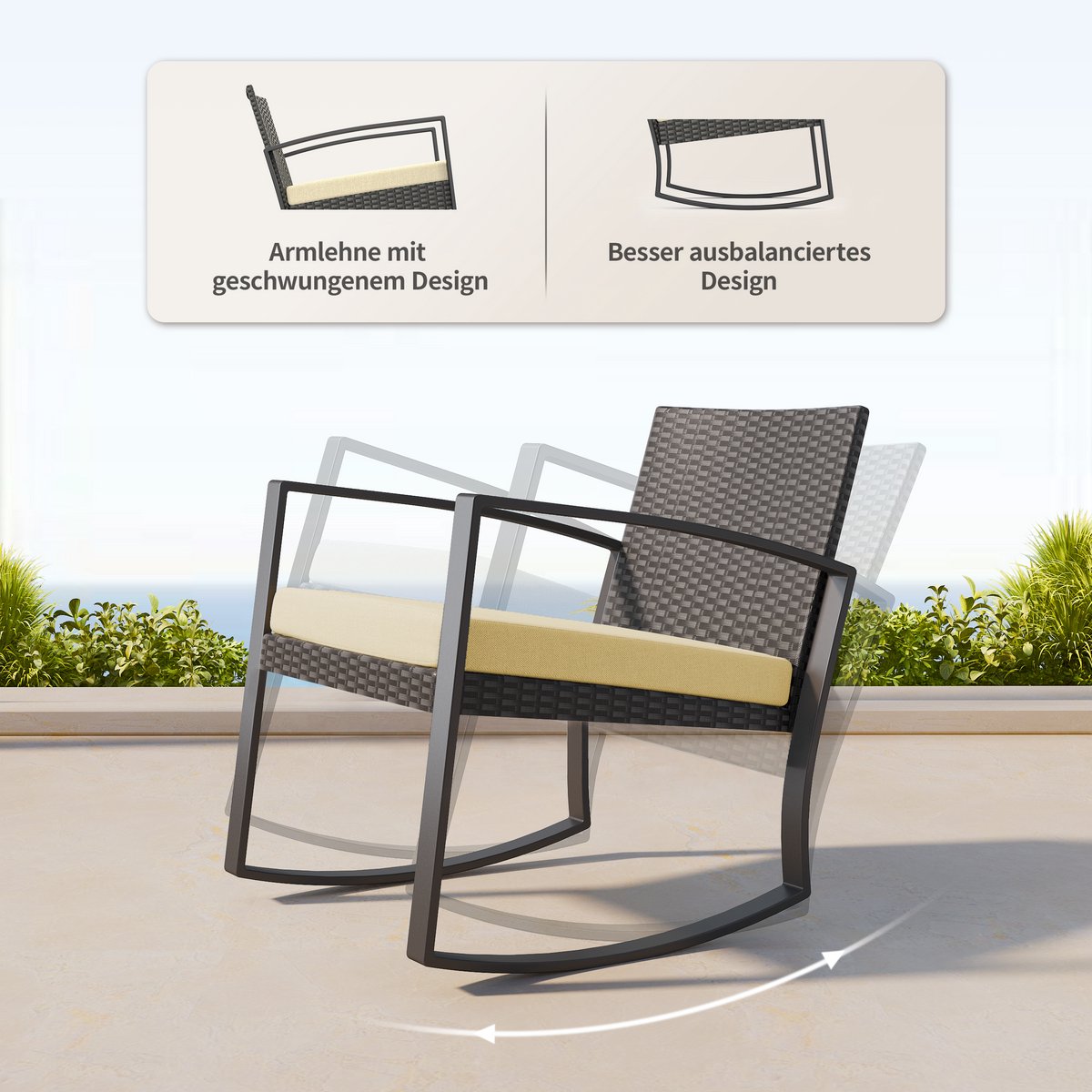 Bealife WR210 Garden Tuinset - 3 Delige Stoel Loungesets - Rieten Patio Set 2 Persoons met Salontafel - afbeelding 3
