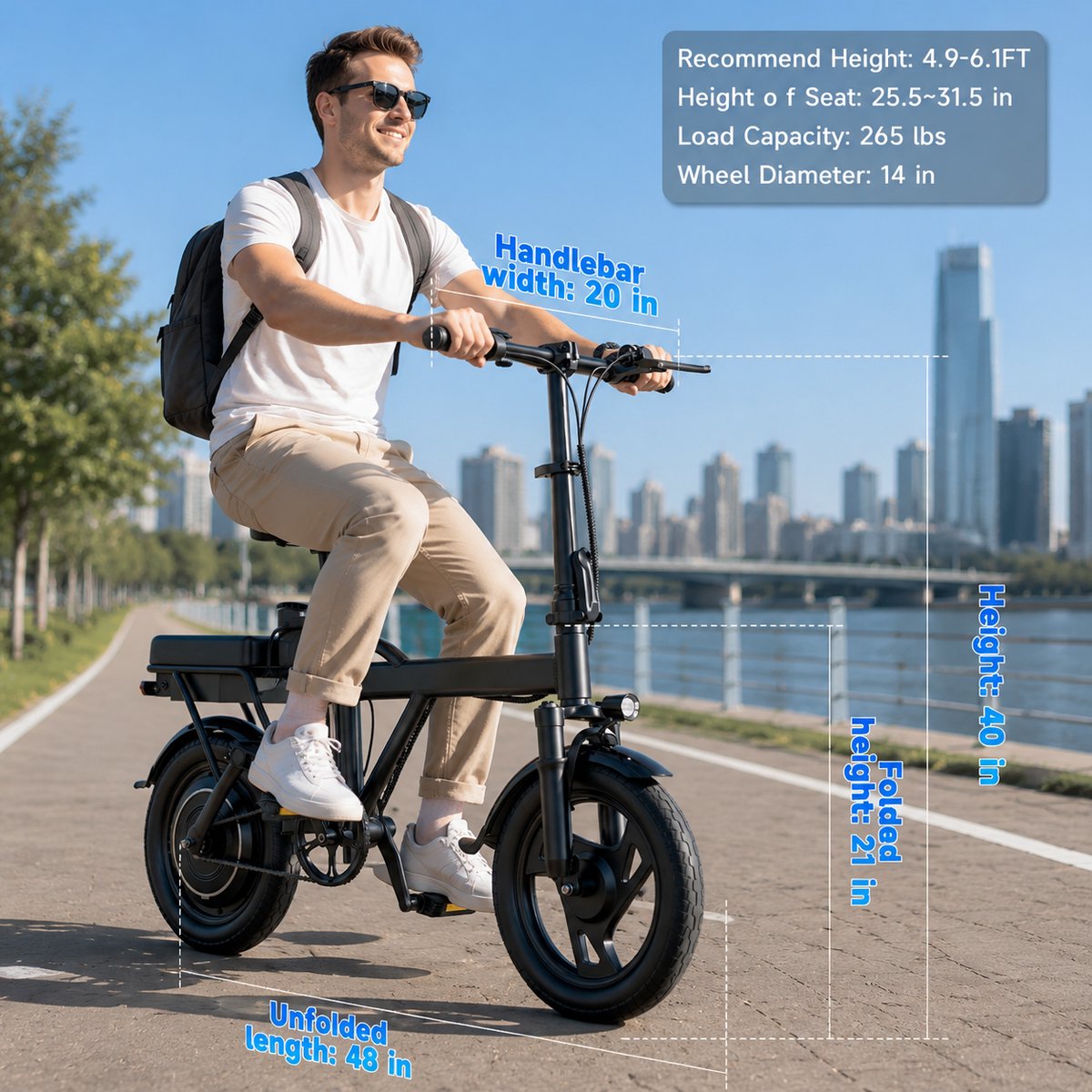 14" Opvouwbare Mini Elektrische Fiets voor Volwassenen 500W , 48V 9Ah Accu, Compacte Pendelfiets met Schokdemper en Verlichting - afbeelding 5