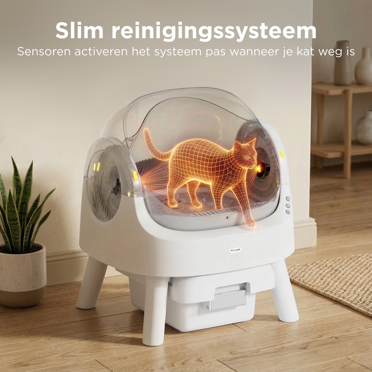 TrevoPet® Automatische Kattenbak - Zelfreinigend & Veilig - Voor Katten tot 12KG - Incl. Mat, 60 Afvalzakjes & Accessoires - 10L Afvalbak - Wit & Grijs - afbeelding 3