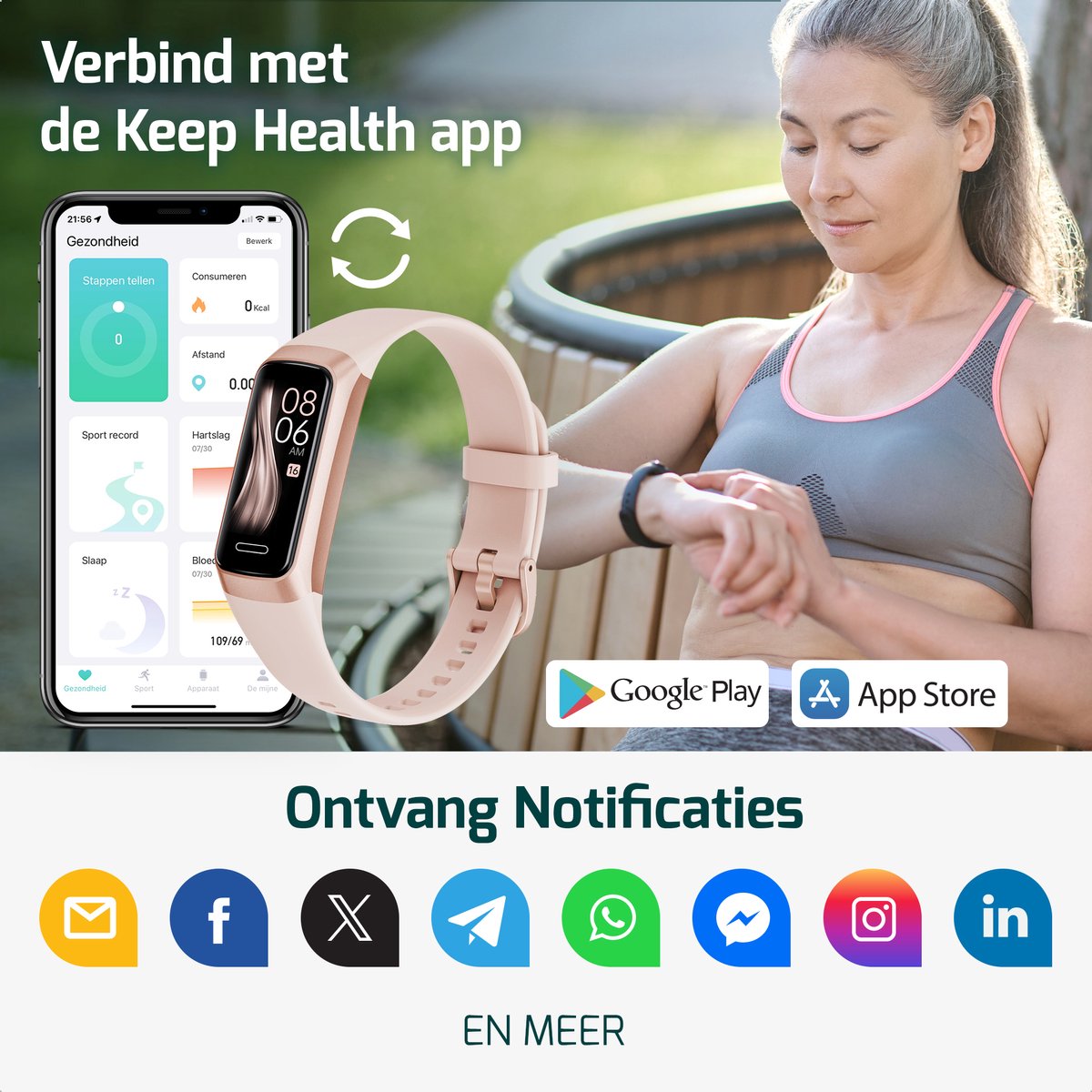 FITAGE Stappenteller - Activity Tracker - Stappenteller Horloge - Smartwatch - Dames en Heren - Roze - afbeelding 5